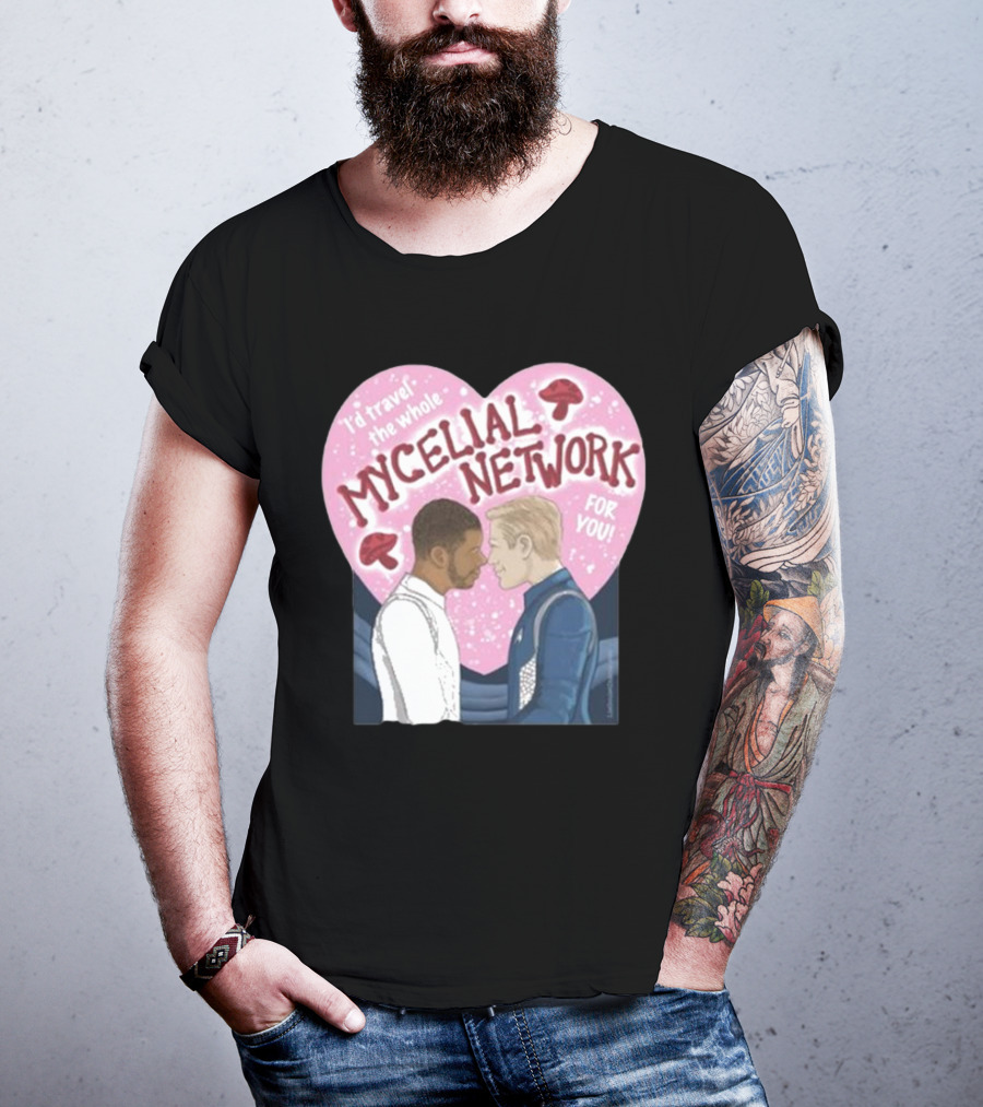 I’d Travel The Whole Mycelial Network For You Tender Moment Pink Heart Mushrooms T-Shirt