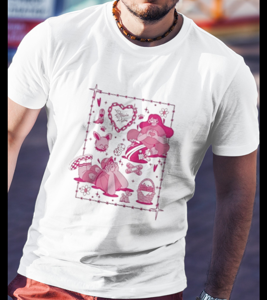 Barrio Drive Picnic Neon Heart Love Basket Motif T-Shirt