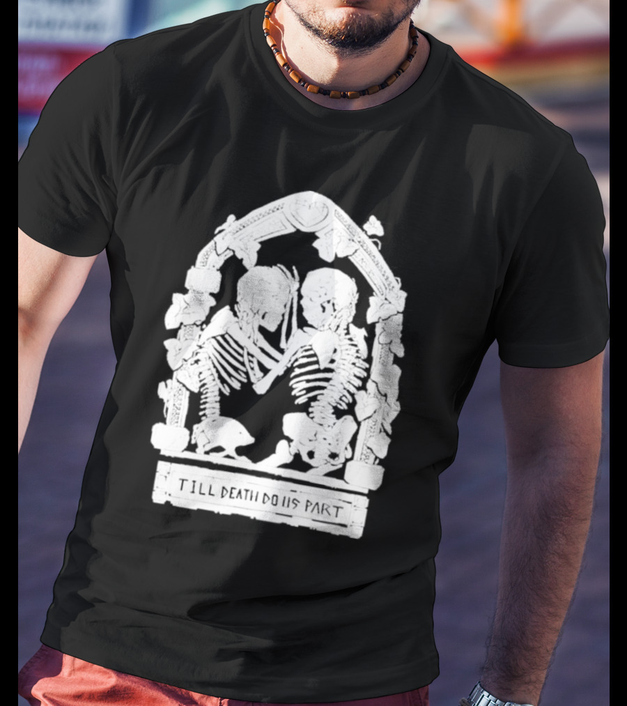 Till Death Do Us Part Skeleton Gothic Arch Motif T-Shirt