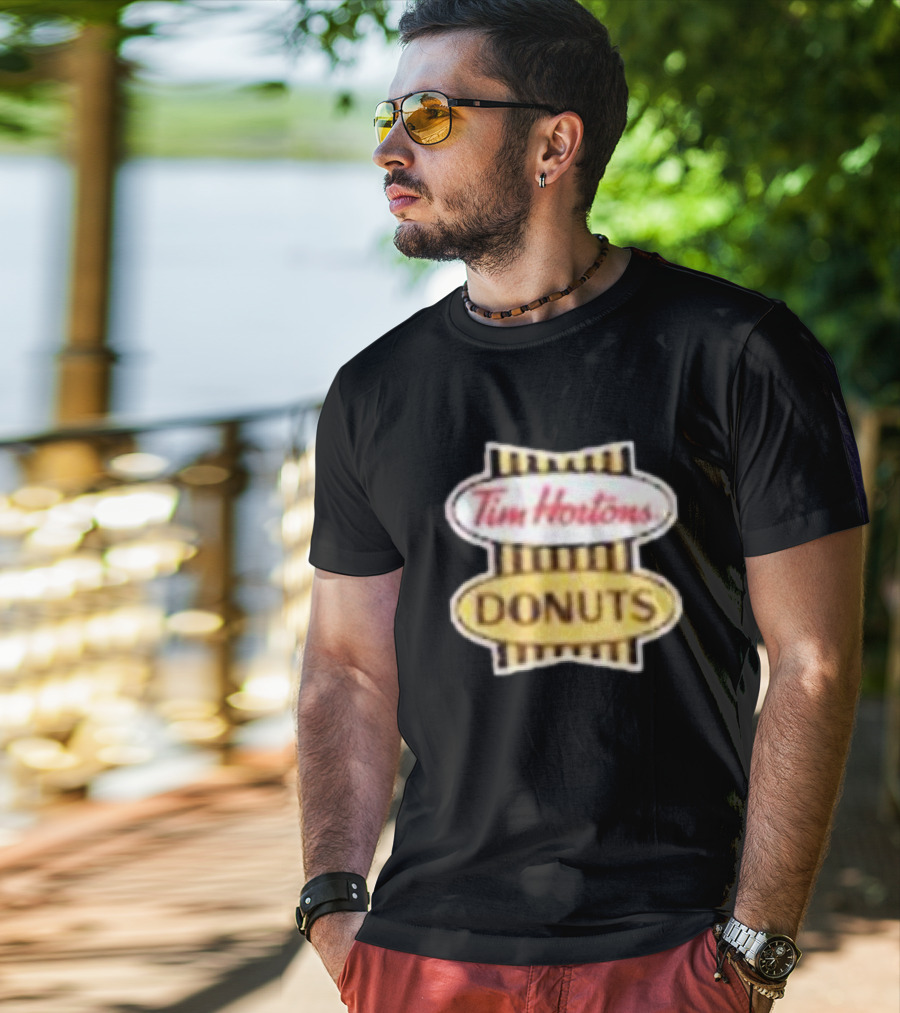 Tim Hortons Donuts Retro Logo Black And Yellow Stripes T-Shirt