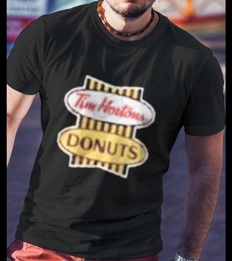 Tim Hortons Donuts Retro Logo Black And Yellow Stripes T-Shirt