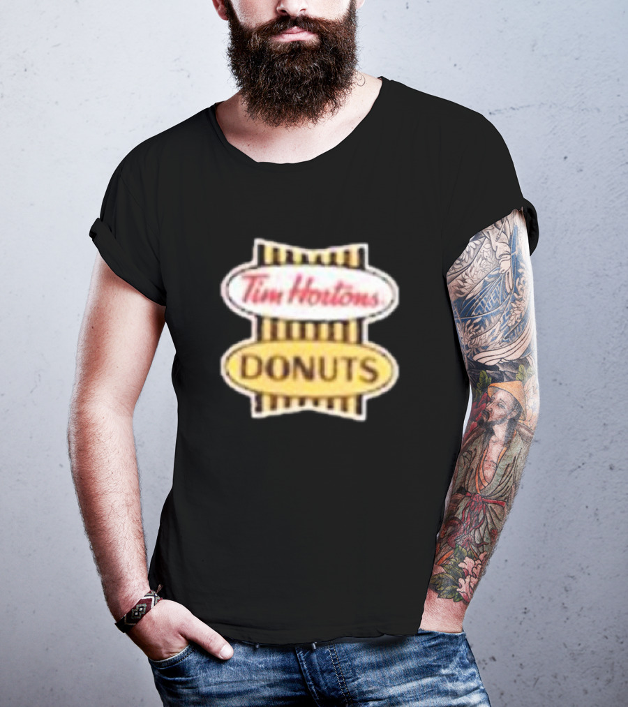 Tim Hortons Donuts Retro Logo Black And Yellow Stripes T-Shirt