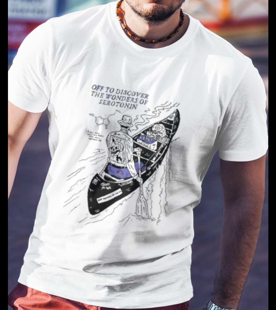 Off To Discover The Wonders Of Serotonin Adventure In Psychedelic Canoe With Molecule Diagram T-Shirt