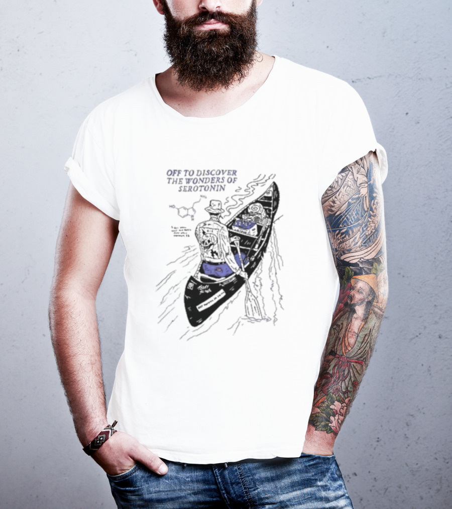 Off To Discover The Wonders Of Serotonin Adventure In Psychedelic Canoe With Molecule Diagram T-Shirt