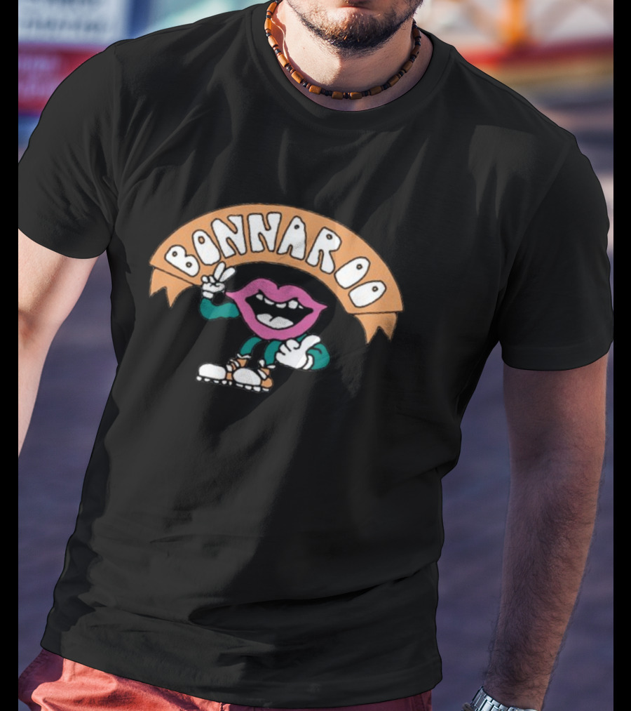 Bonnaroo Pink Lip Mascot Peace Sign And Thumbs Up T-Shirt