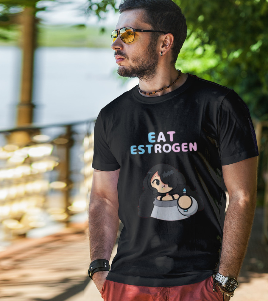 Eat Estrogen Cartoon Character Holding Syringe T-Shirt