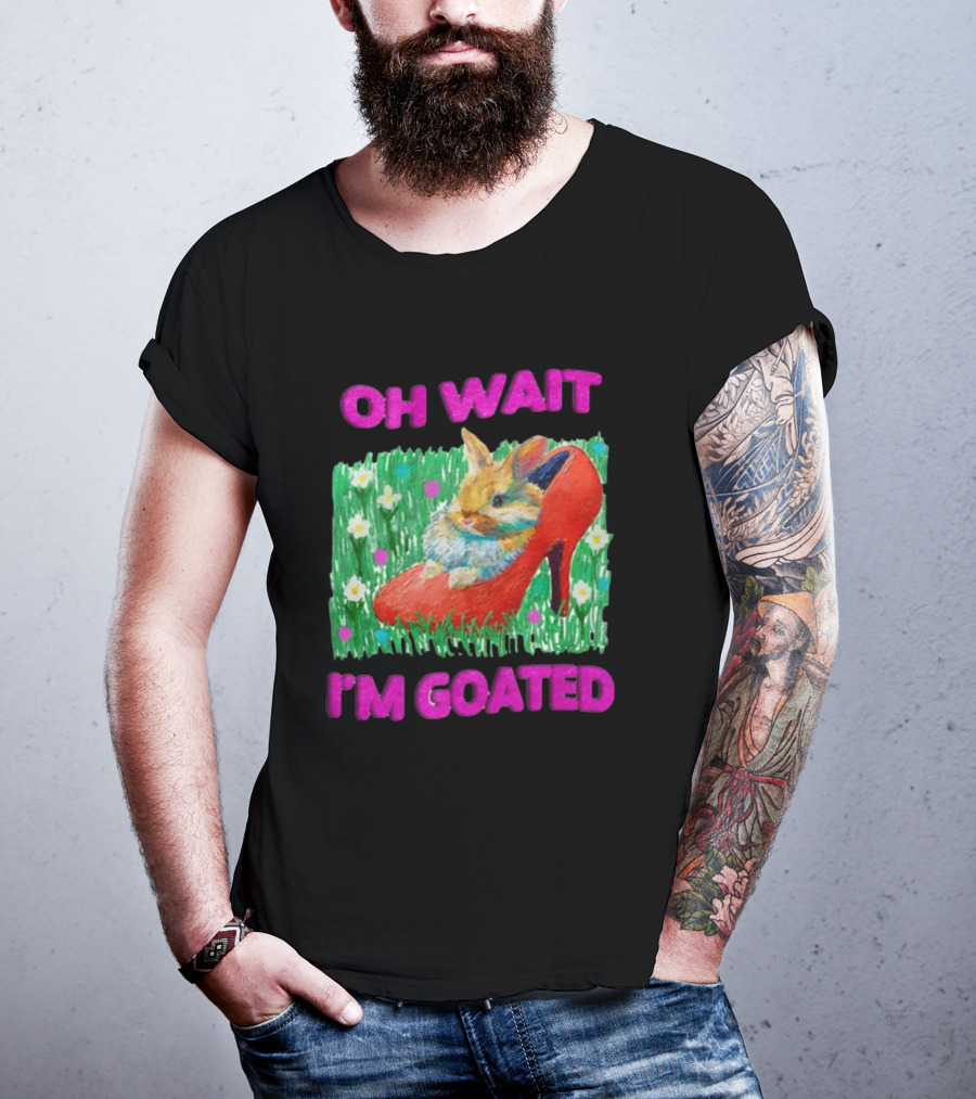 OH WAIT I'M GOATED Bunny In Red High Heel On Flower Field T-Shirt