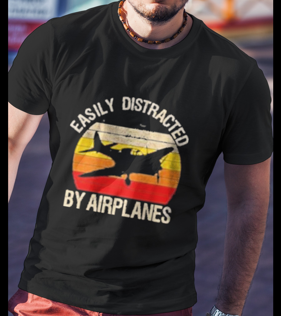 Easily Distracted By Airplanes Vintage Sunset T-Shirt