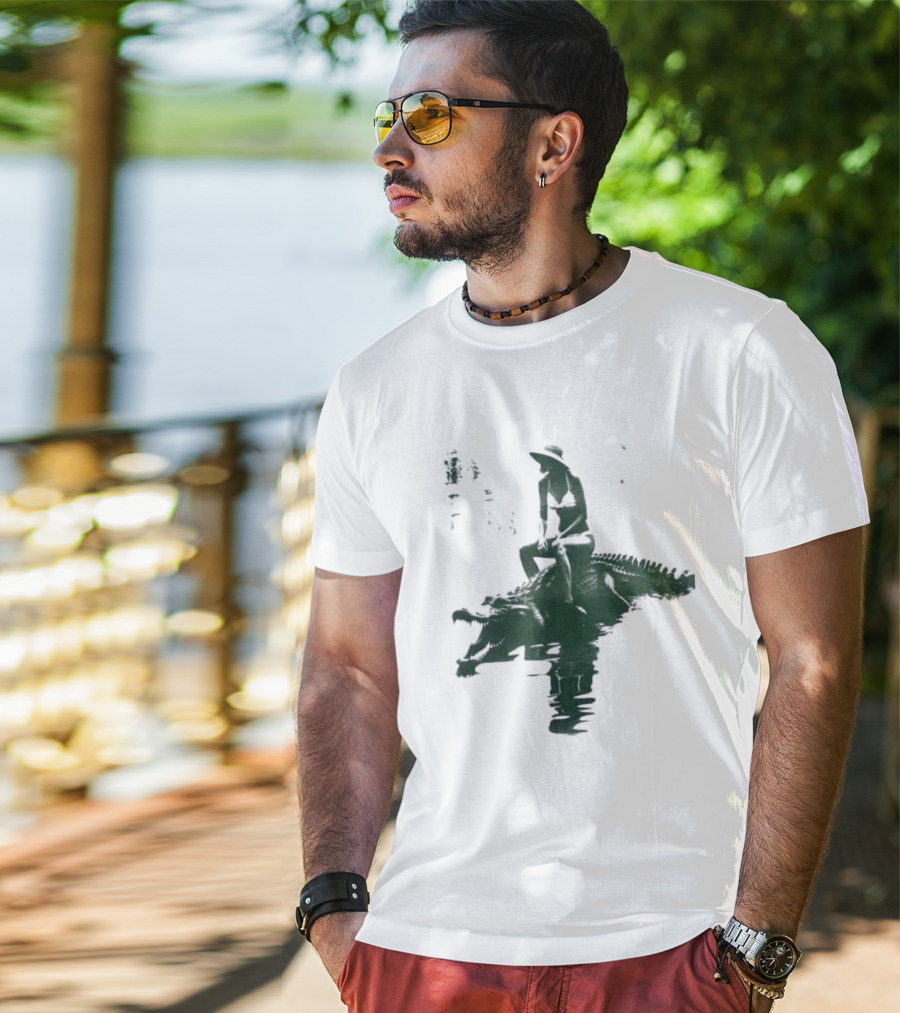El Cocodrilo Girl In Swimwear Riding Crocodile Iconic Adventure T-Shirt