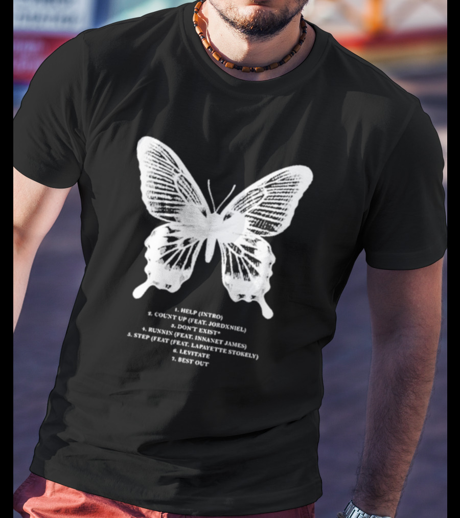 Gian Kash Faith Over Fear Butterfly With Tracklist Featuring Jordeniel Innanet James Lapayette Stokely T-Shirt