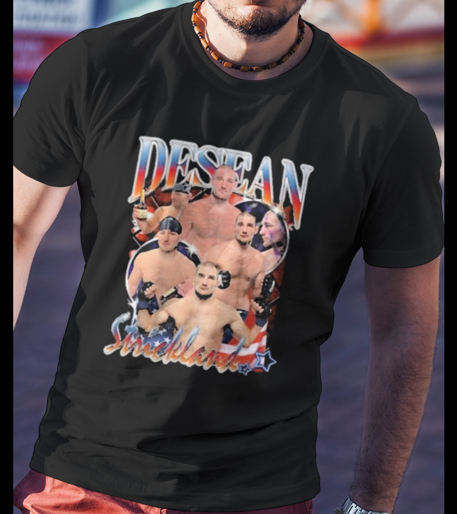 Desean Strickland Patriotic MMA Fighter Collage T-Shirt