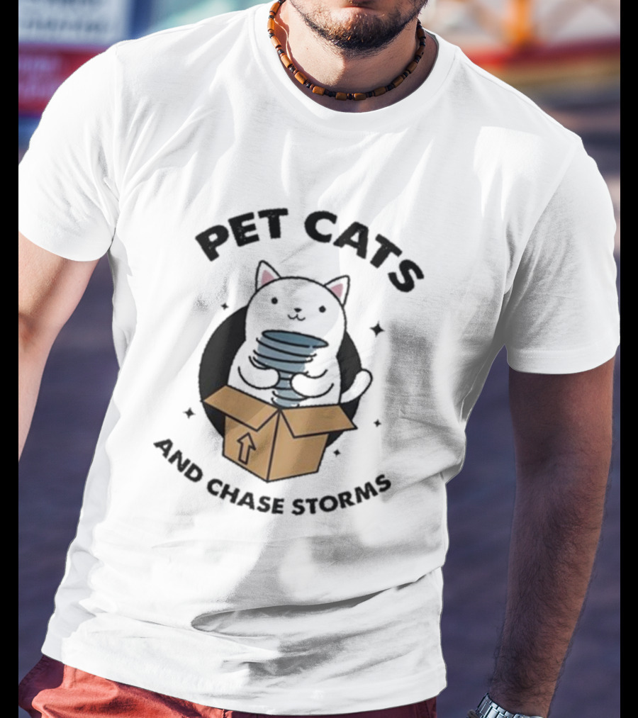 Helicity Pet Cats And Chase Storms Black Cat In Box Holding Tornado T-Shirt