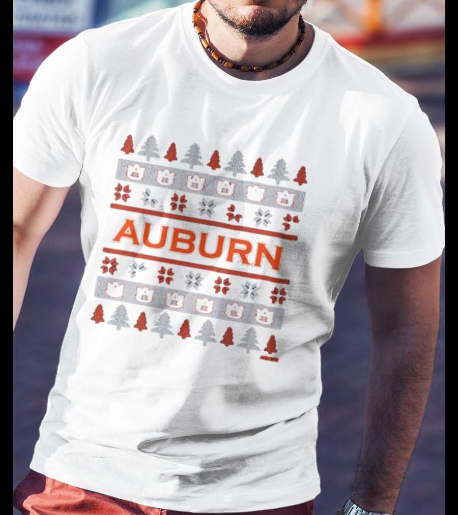 Auburn Festive Holiday Winter Pattern Trees Bears T-Shirt