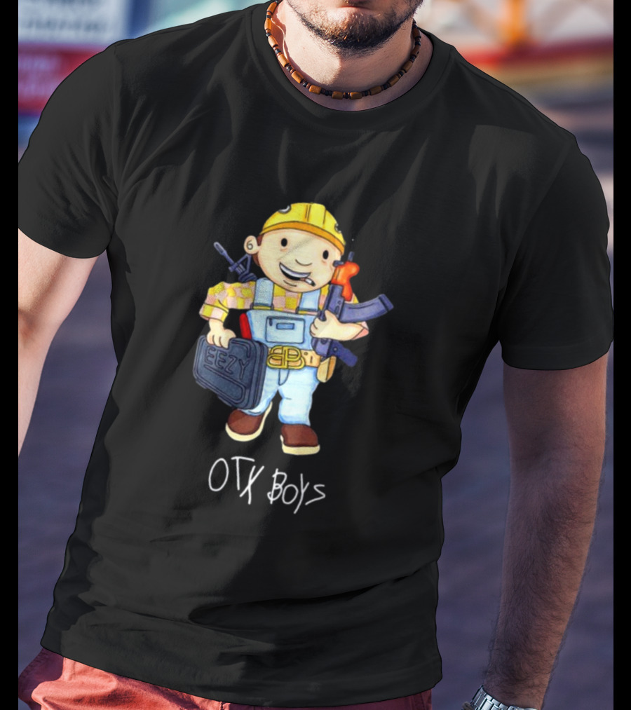 Geezyworld Bob The Driller OTX Boys Cartoon Character Holding Tools T-Shirt