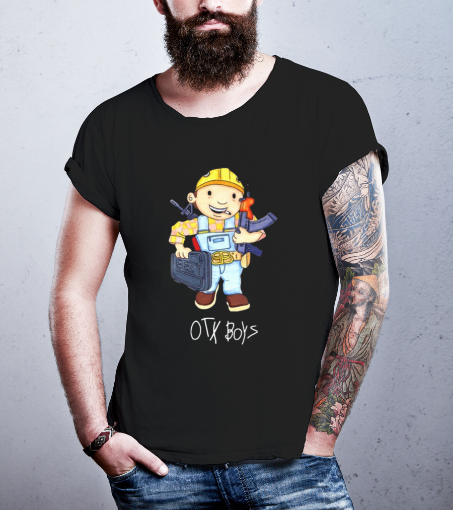 Geezyworld Bob The Driller OTX Boys Cartoon Character Holding Tools T-Shirt