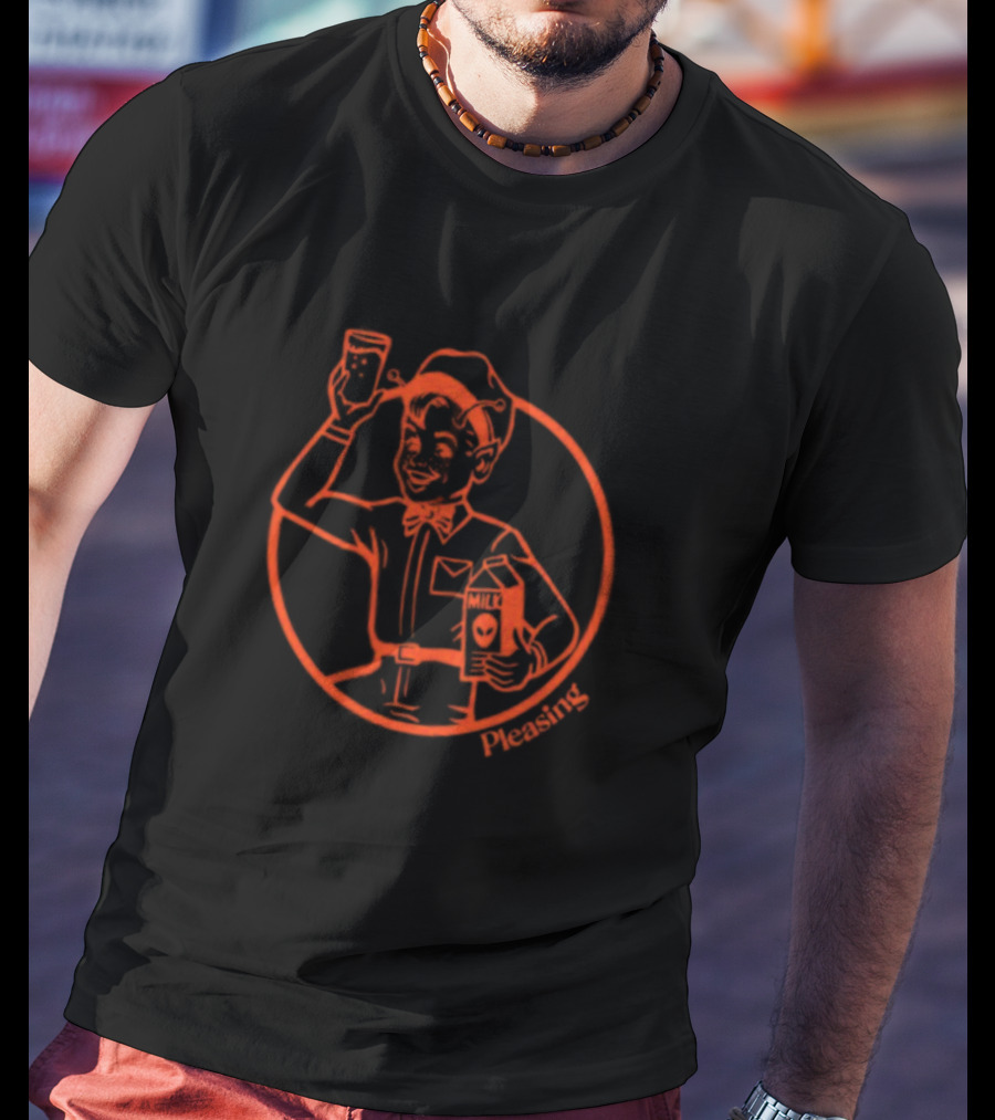 Astromilk Man Holding Alien Milk With Pleasing Smile T-Shirt