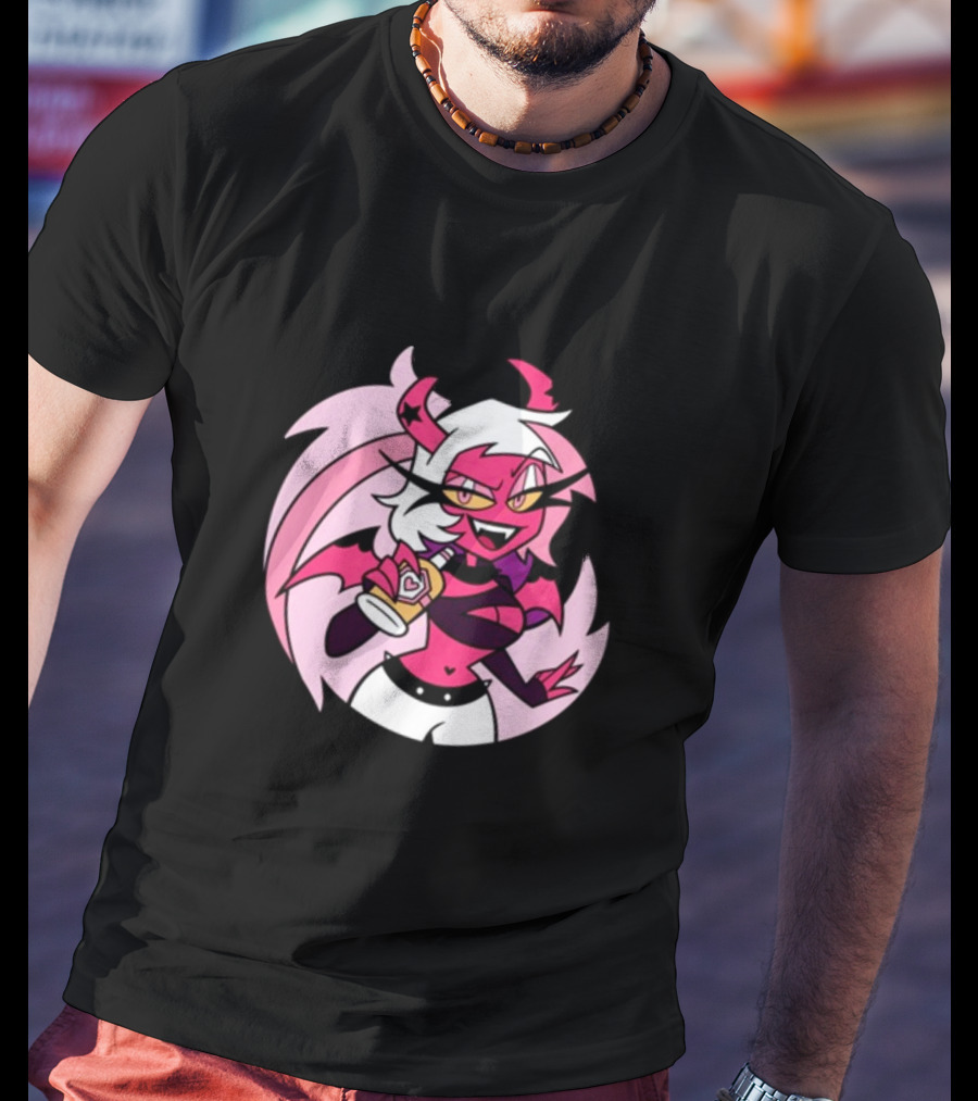 Party Verosika Enamel Pin Cartoon Demon Character With Drink T-Shirt