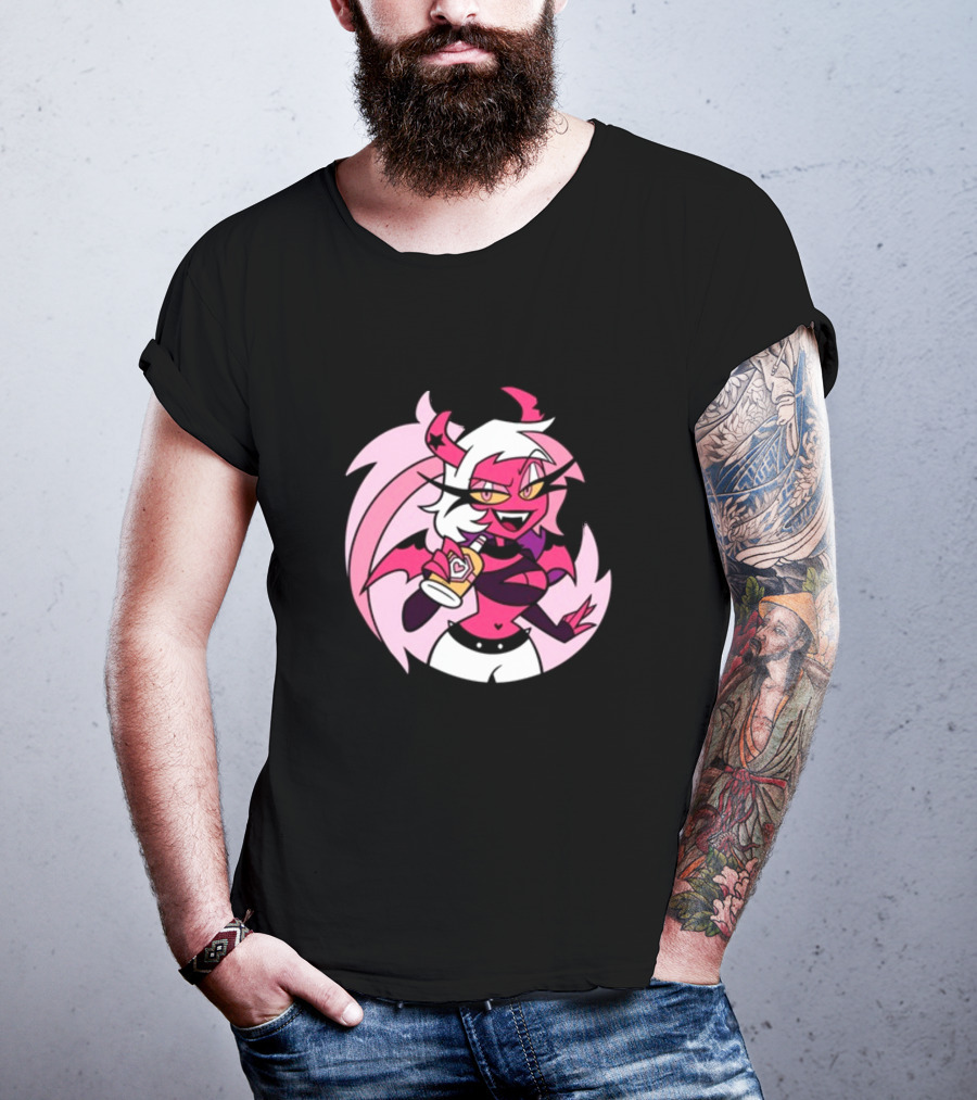 Party Verosika Enamel Pin Cartoon Demon Character With Drink T-Shirt
