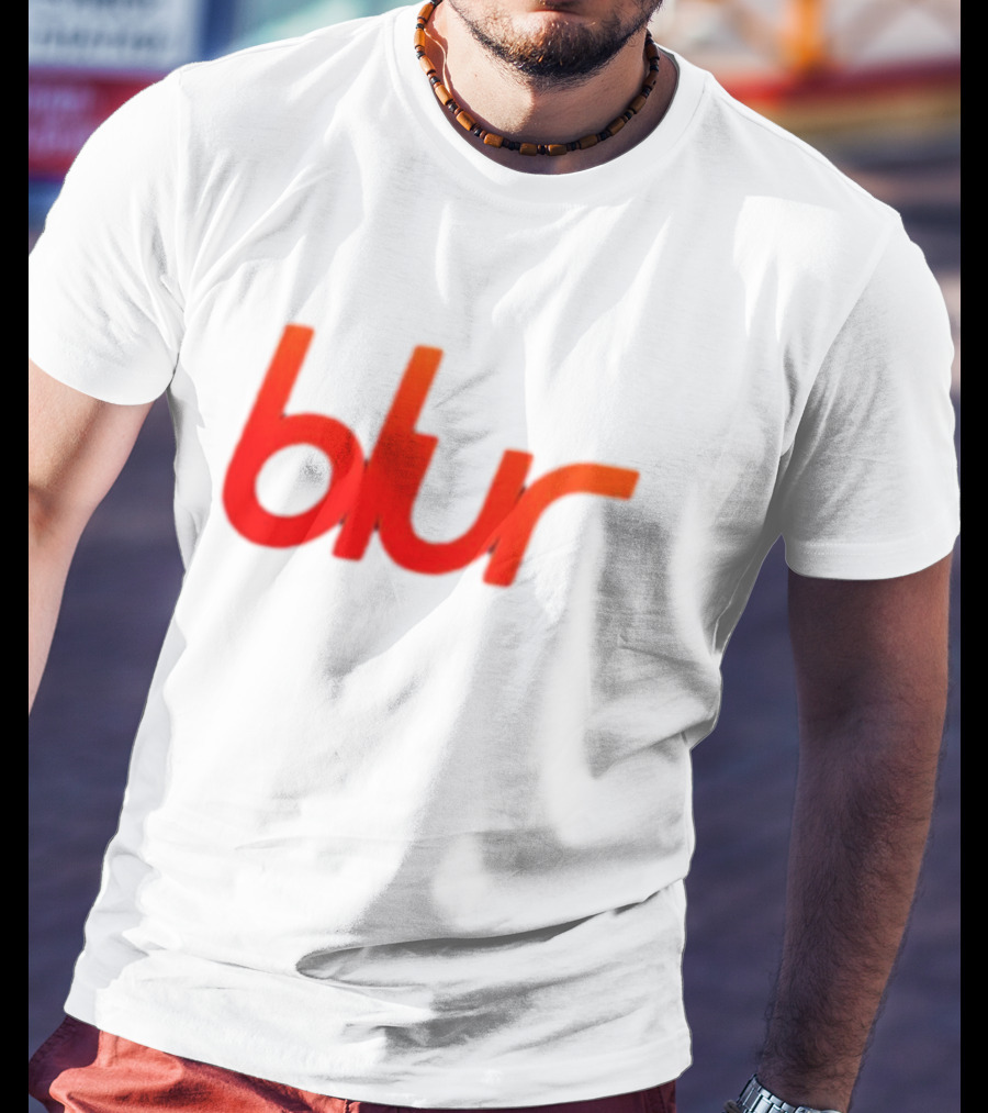 Blur Red-Orange Text Navy Blue T-Shirt