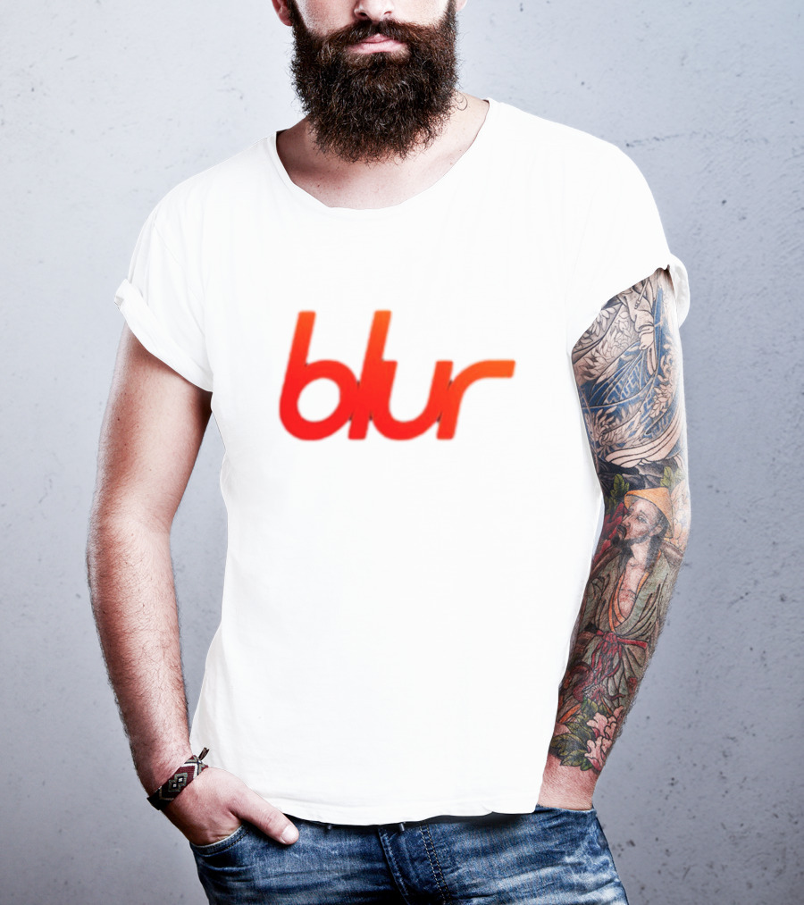 Blur Red-Orange Text Navy Blue T-Shirt