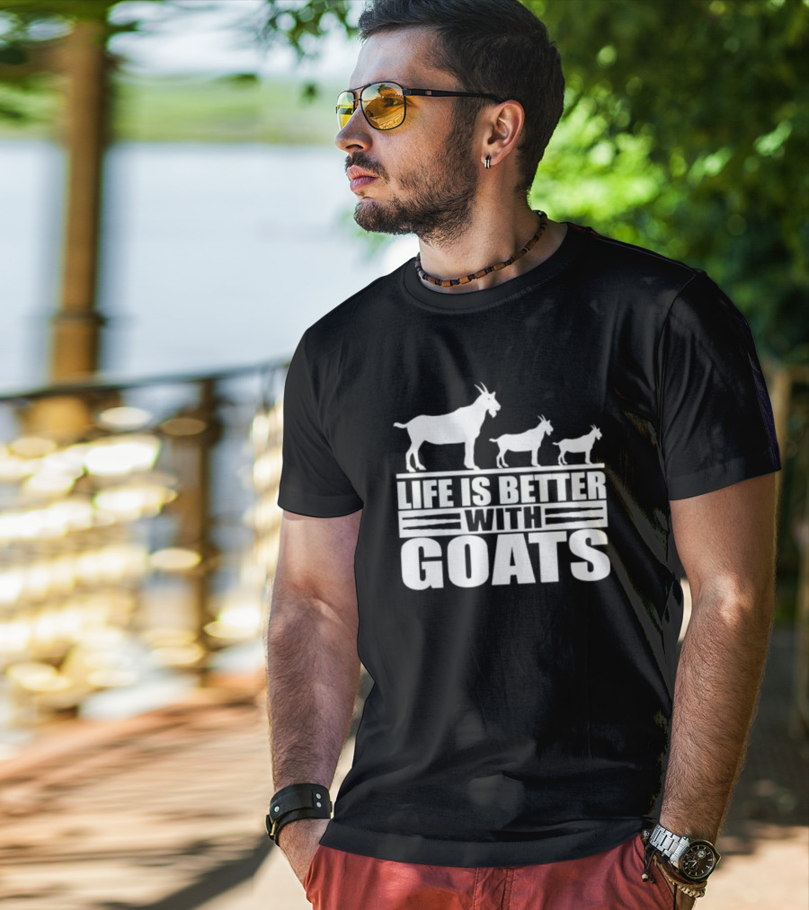 Life Is Better With Goats - Silhouettes Of Three Goats Walking T-Shirt
