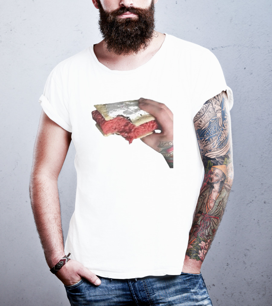 Man Holding Uncooked Meat Sandwich With Tattoos T-Shirt