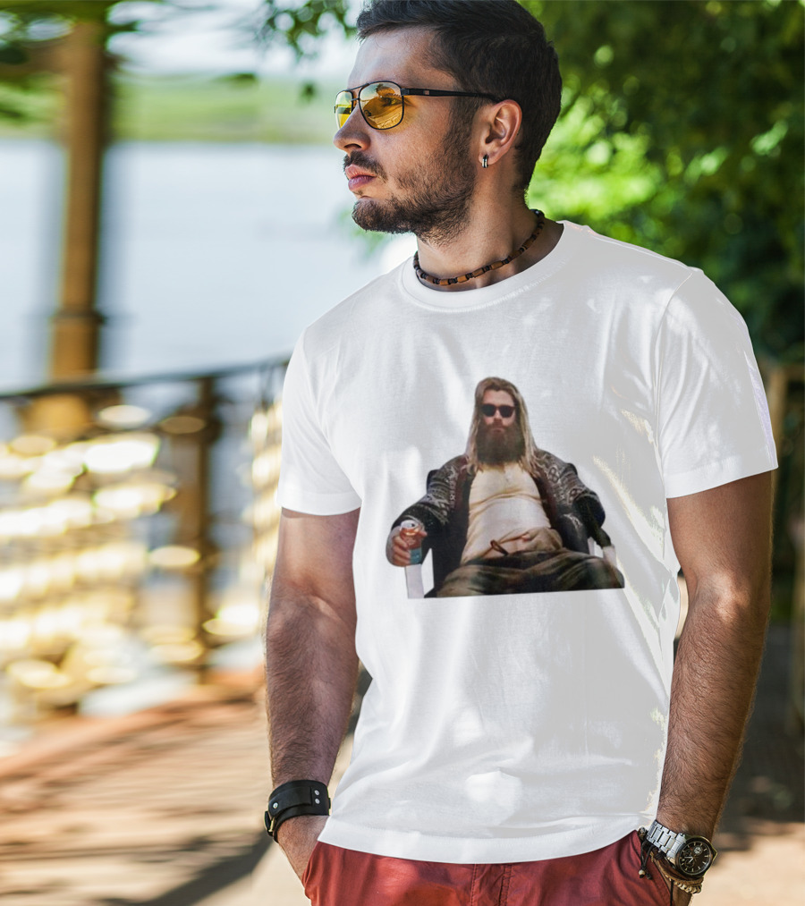 Marvel Avengers Endgame Fat Thor Sitting Relaxed With Drink T-Shirt