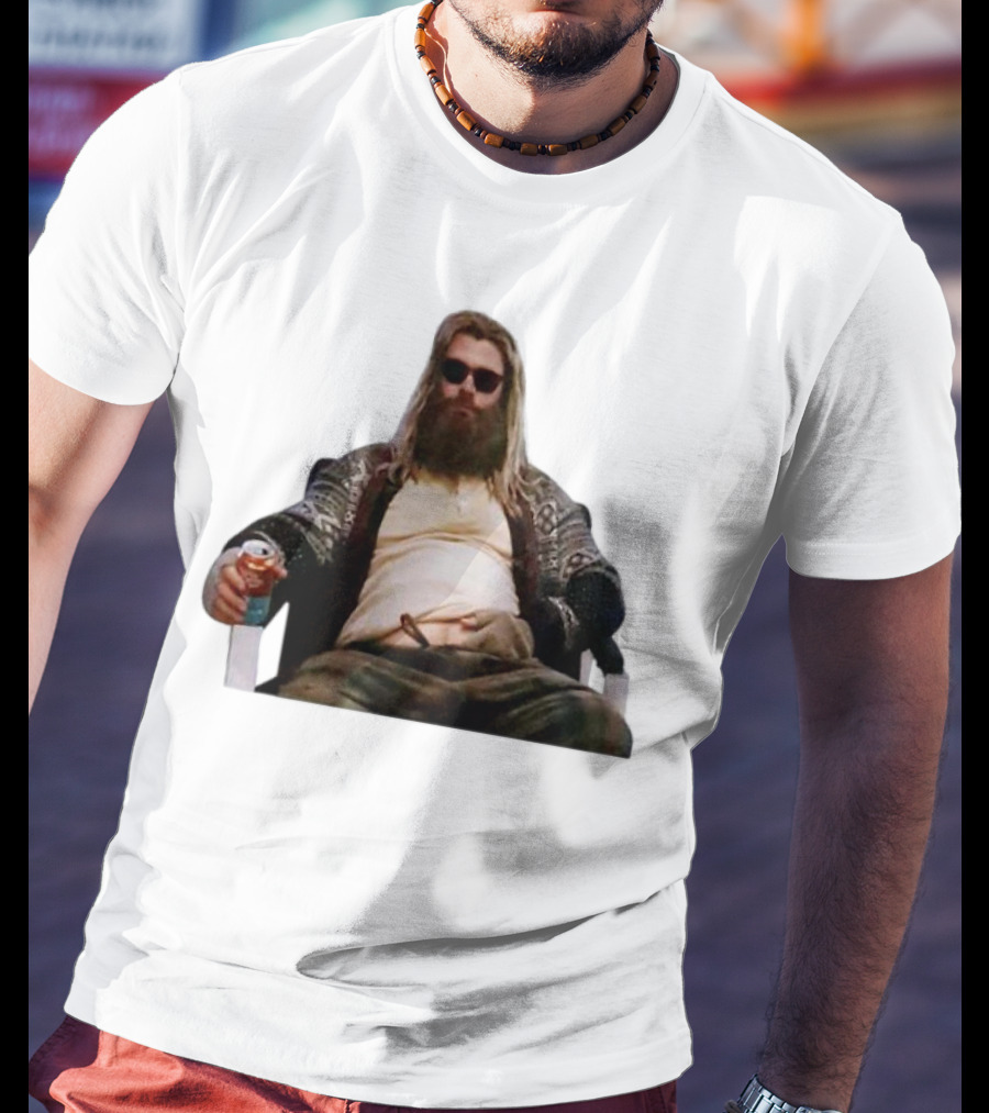 Marvel Avengers Endgame Fat Thor Sitting Relaxed With Drink T-Shirt