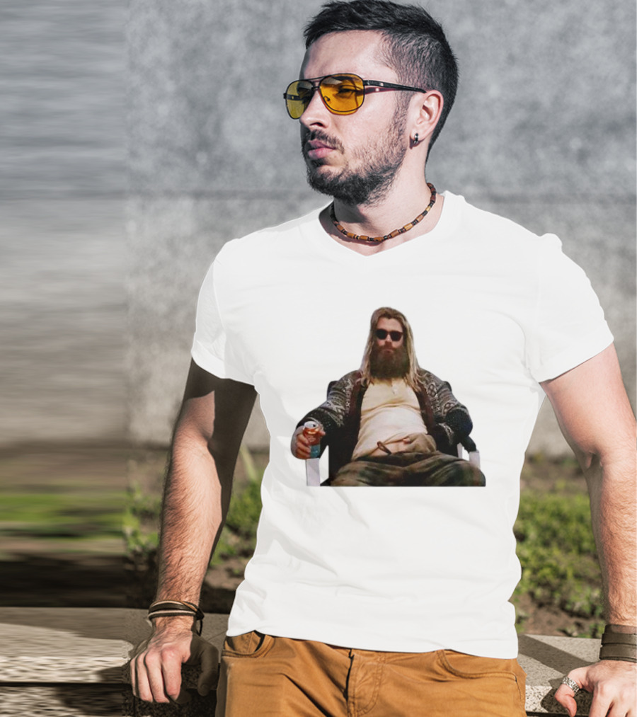 Marvel Avengers Endgame Fat Thor Sitting Relaxed With Drink T-Shirt