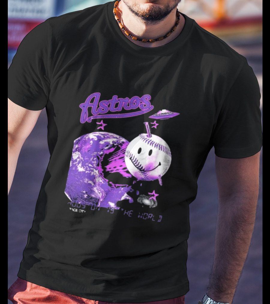 Astros Houston Cosmic Baseball World Space City Iconic Smiley Planetary Galaxy T-Shirt