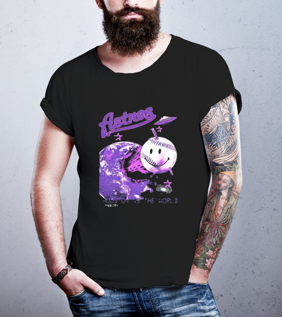 Astros Houston Cosmic Baseball World Space City Iconic Smiley Planetary Galaxy T-Shirt