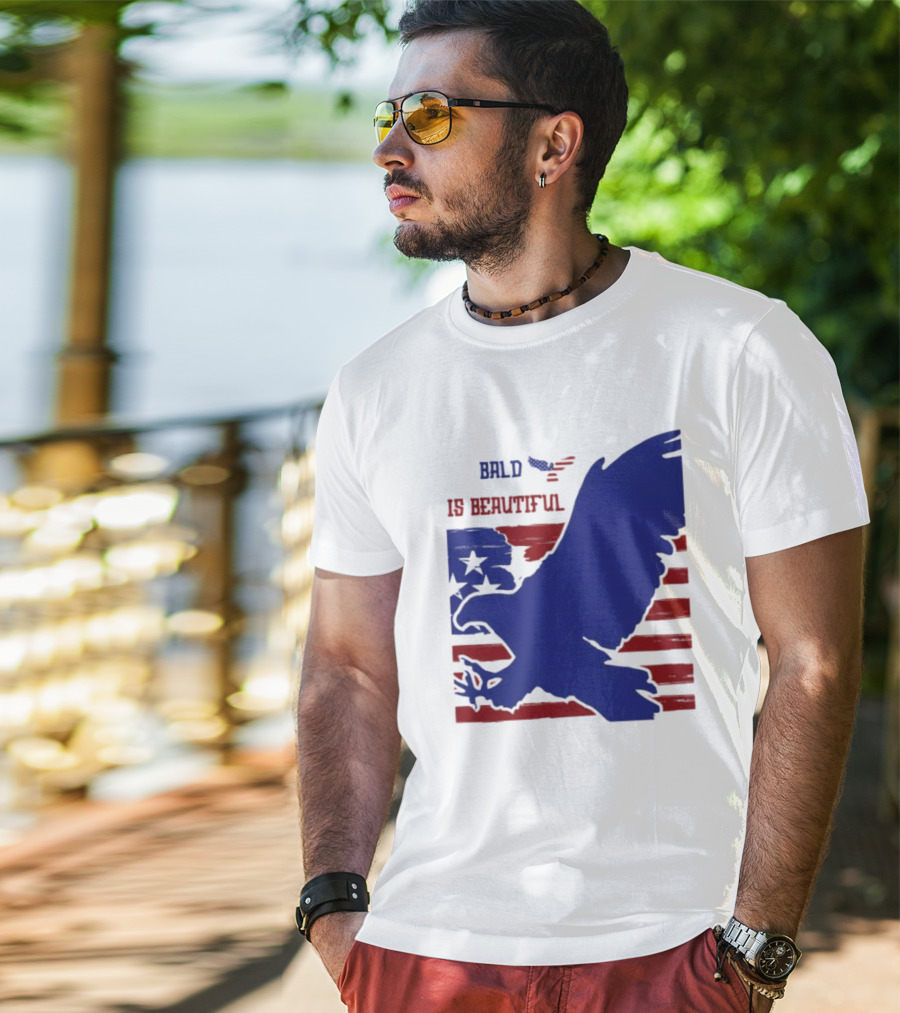 Bald Is Beautiful American Flag Eagle Stars Stripes T-Shirt