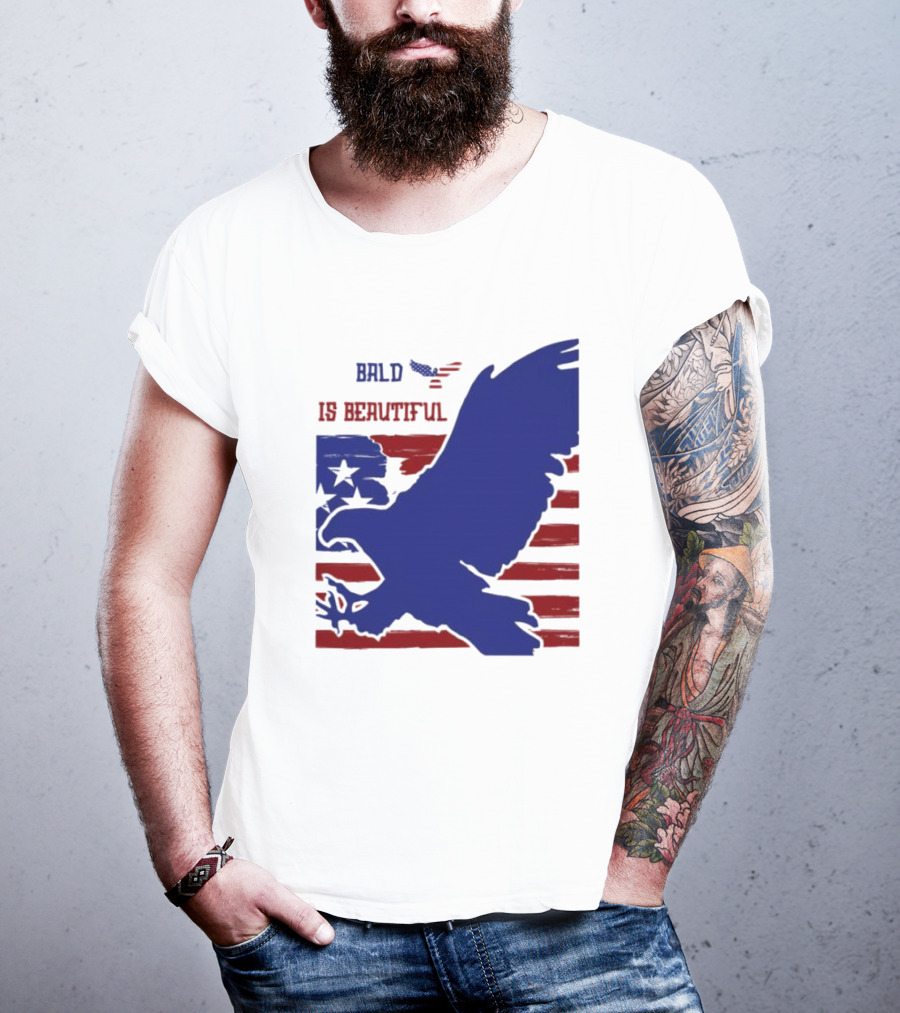 Bald Is Beautiful American Flag Eagle Stars Stripes T-Shirt