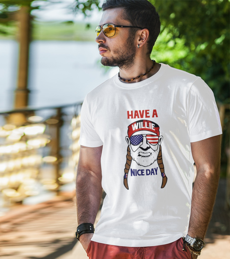 Have A Willie Nice Day USA Bandana Sunglasses Braids T-Shirt
