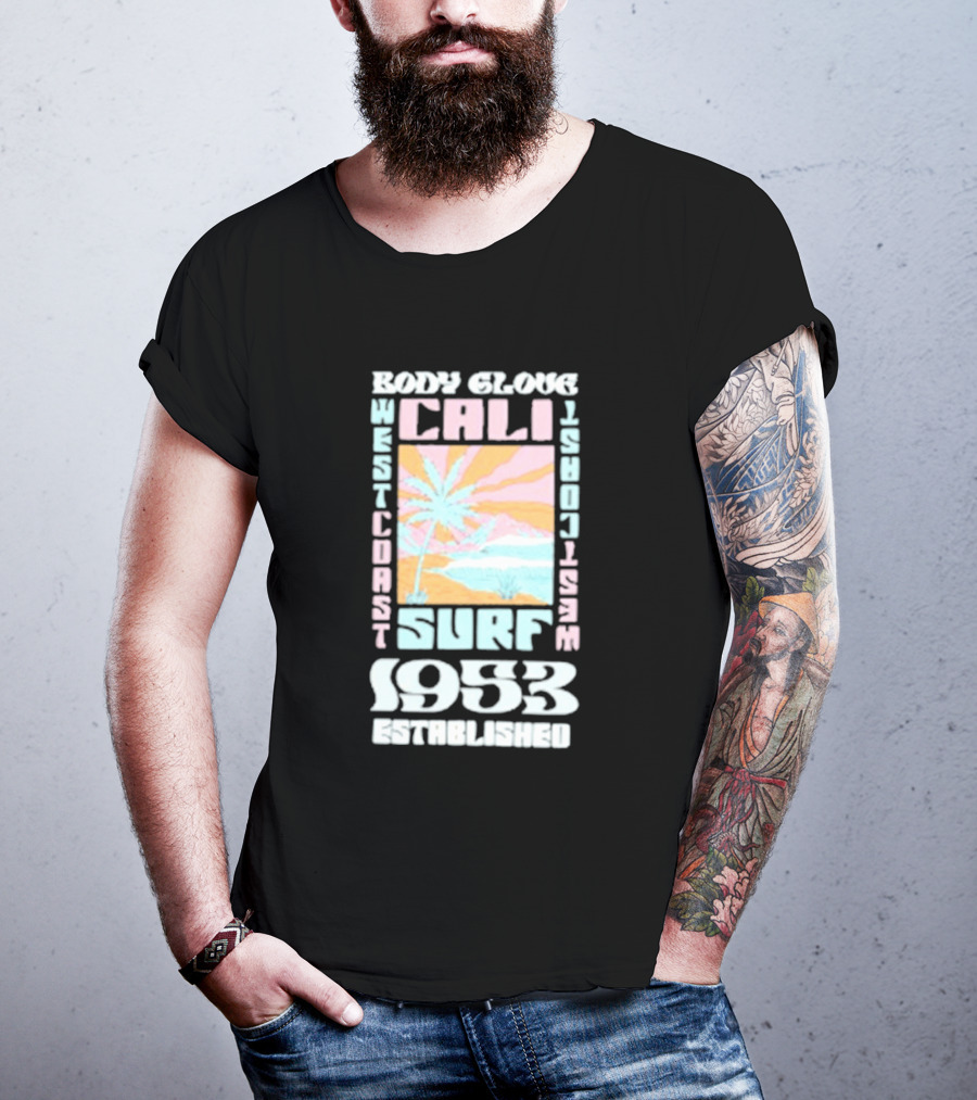 Body Glove Cali Surf 1953 Established West Coast Retro Palm Tree Ocean Waves T-Shirt