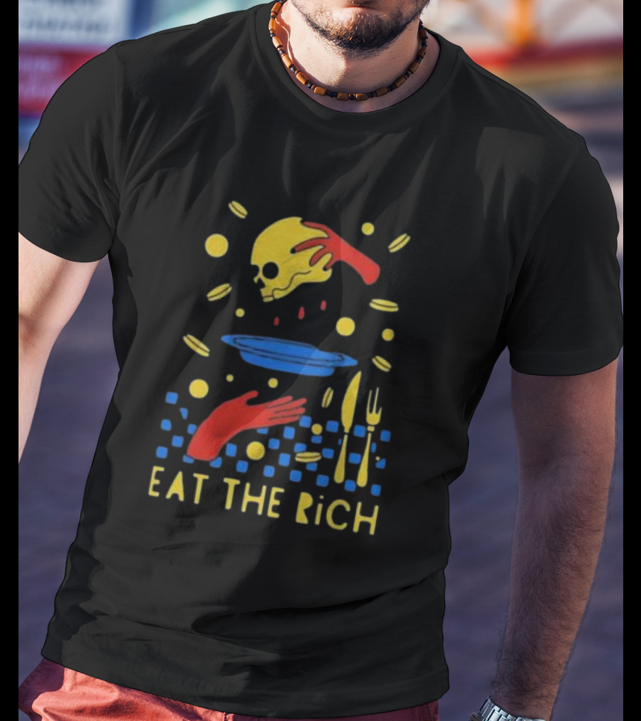 Eat The Rich Skull And Table Setting With Red Hands T-Shirt
