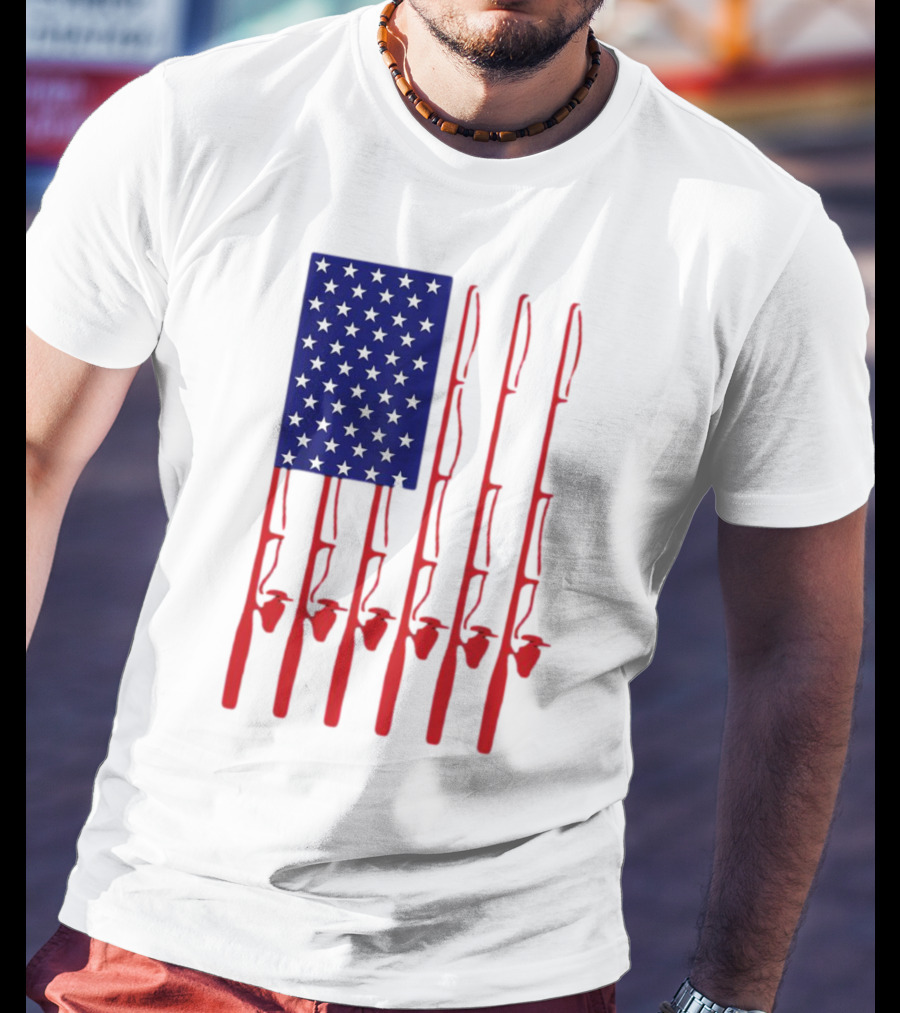 Fathers Day Fishing American Flag T-Shirt