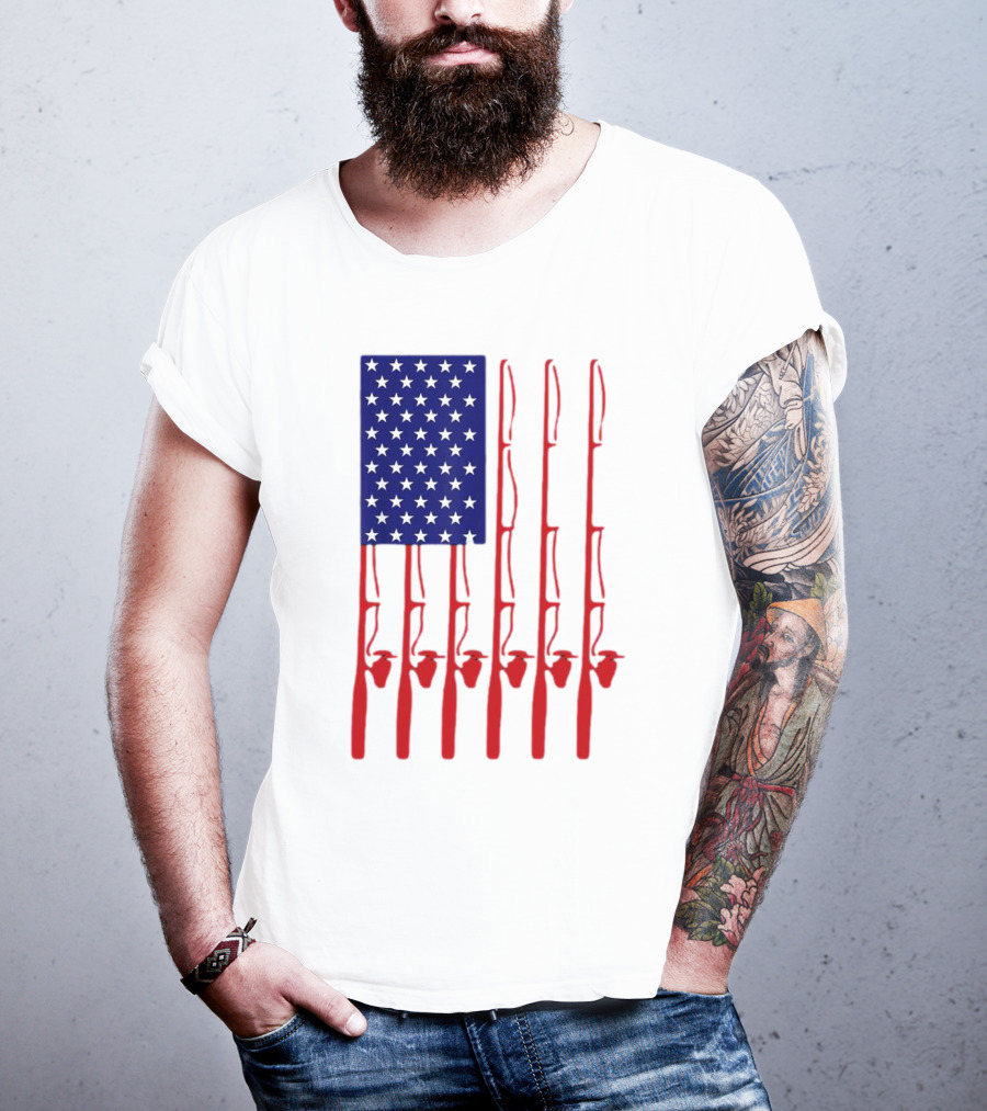 Fathers Day Fishing American Flag T-Shirt