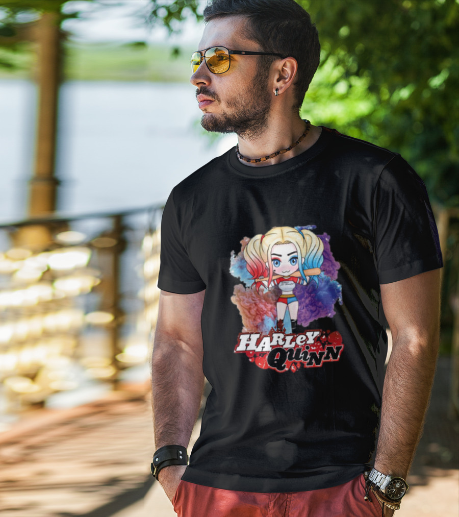 Harley Quinn Birds Of Prey Chibi Colorful Background T-Shirt