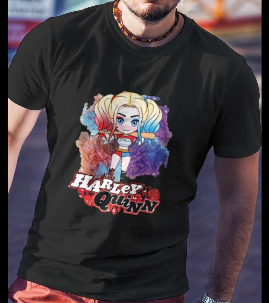 Harley Quinn Birds Of Prey Chibi Colorful Background T-Shirt