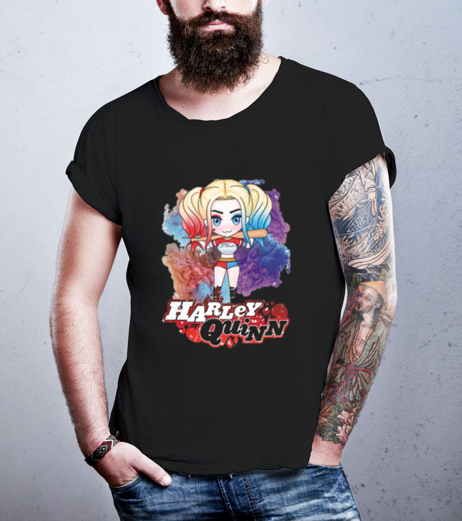 Harley Quinn Birds Of Prey Chibi Colorful Background T-Shirt