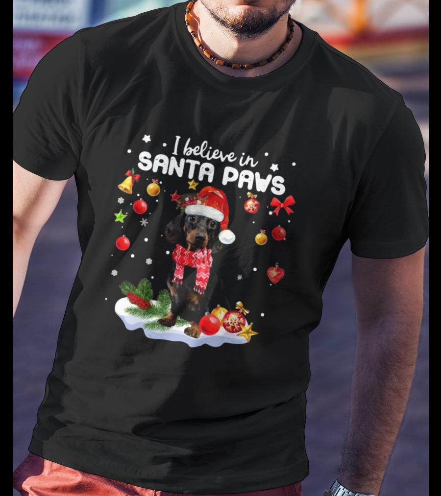 I Believe In Santa Paws Dachshund Merry Christmas T-Shirt