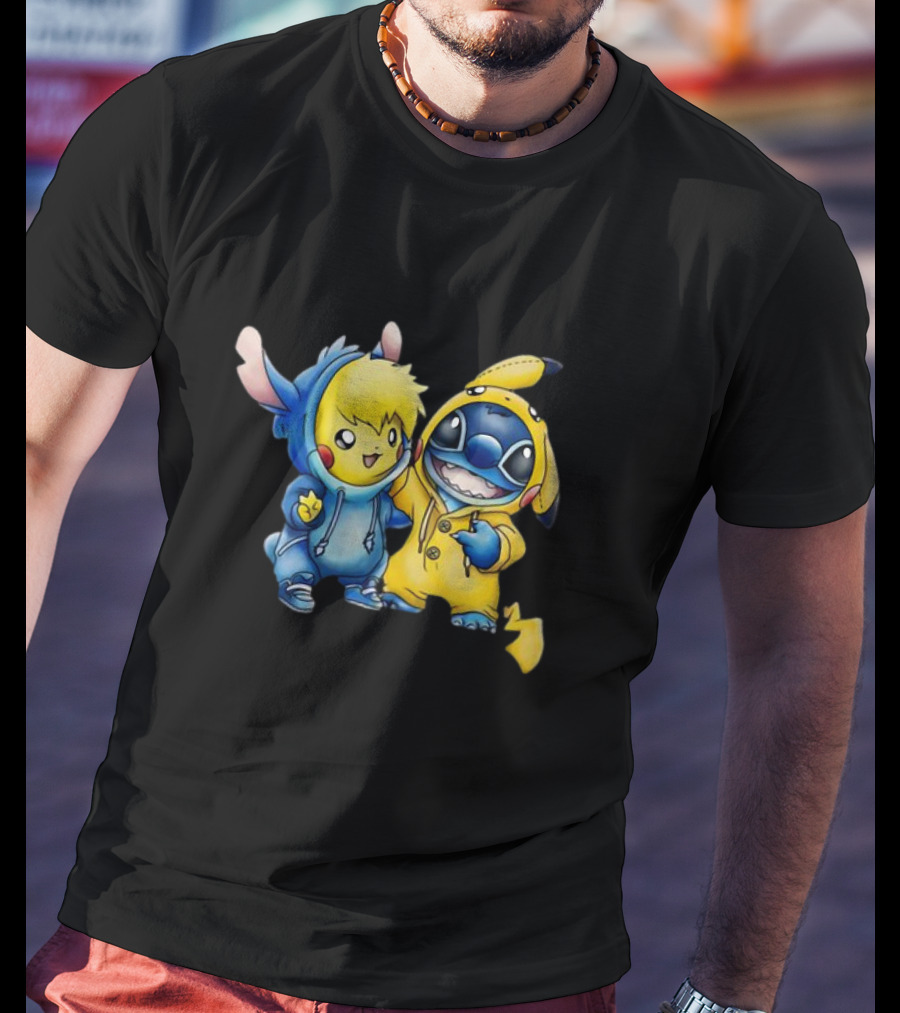 Disney Lilo Stitch Pikachu Pokemon Crossover Character T-Shirt