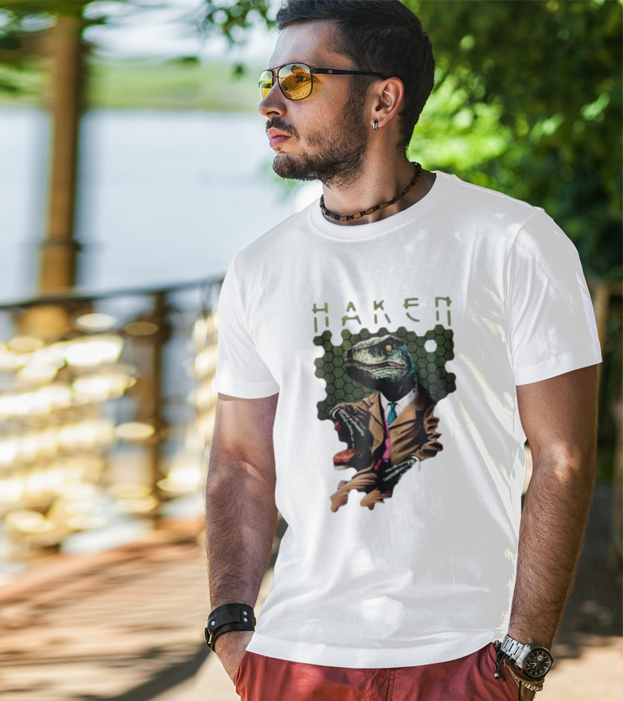 Haken Raptor Sophisticated Dinosaur In Suit T-Shirt