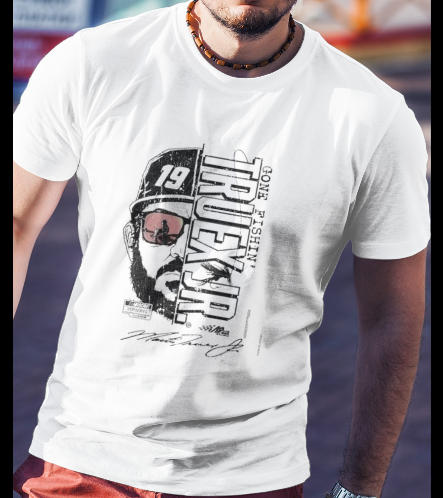 Martin Truex Jr Joe Gibbs Racing Team Gone Fishin’ 19 Racing Silhouette Sunglasses Graphic Signature T-Shirt