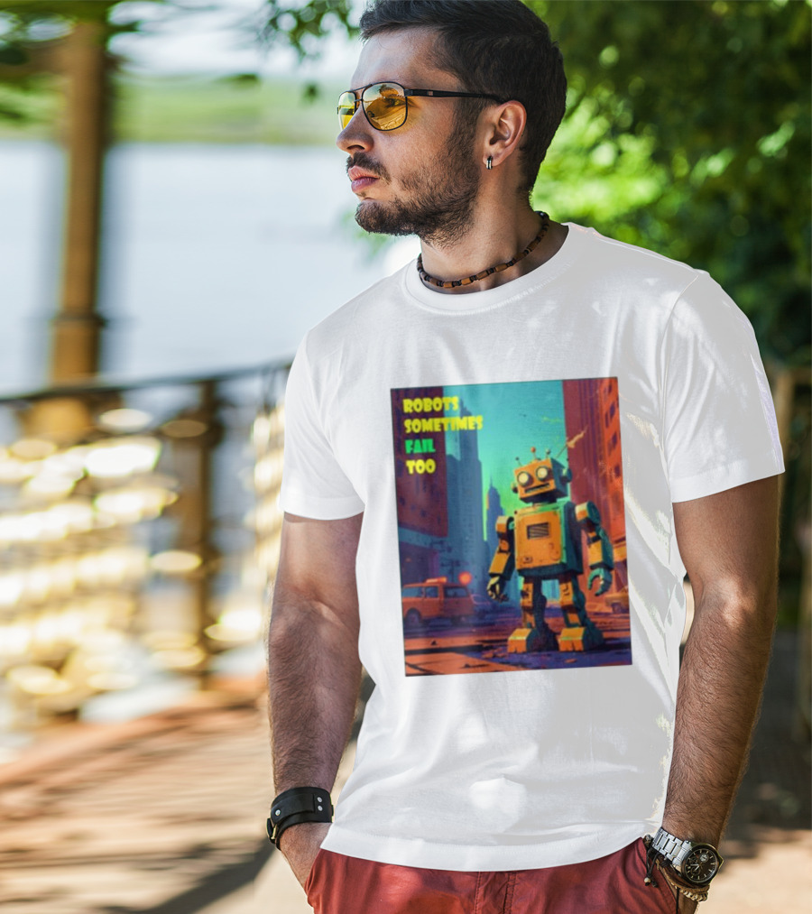Robots Sometimes Fail Too Urban Cityscape Scene T-Shirt