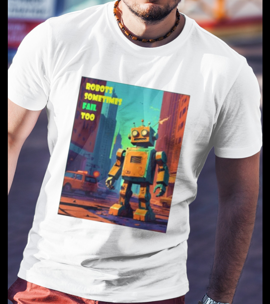 Robots Sometimes Fail Too Urban Cityscape Scene T-Shirt