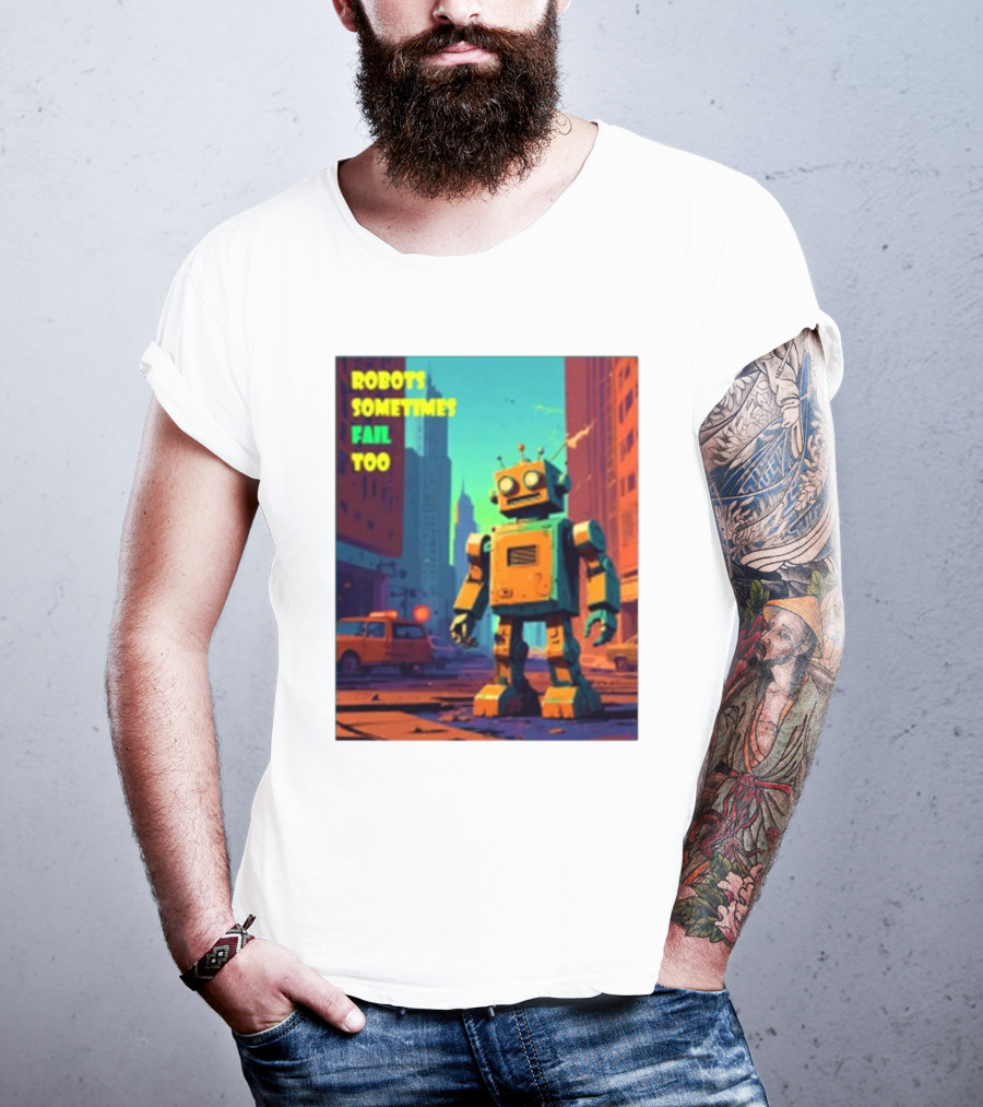Robots Sometimes Fail Too Urban Cityscape Scene T-Shirt