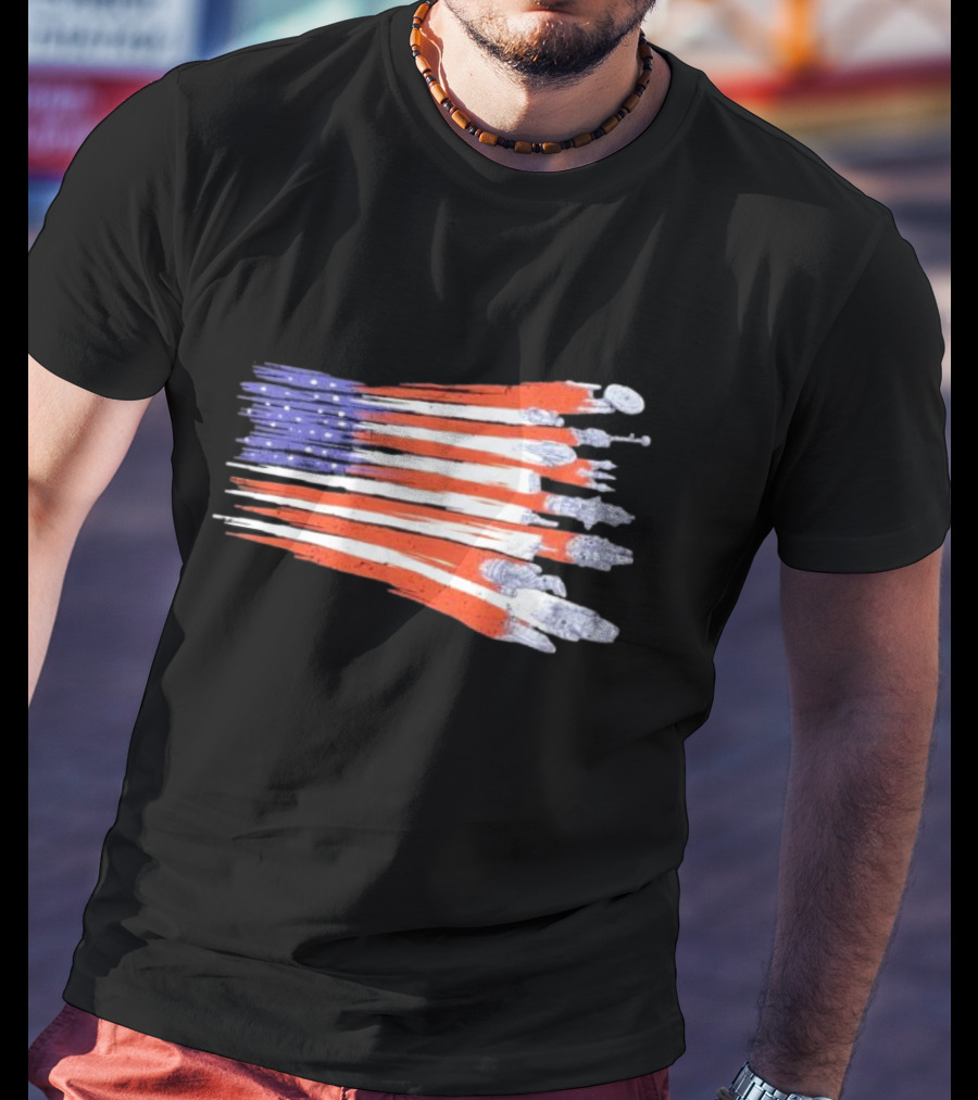 Sci-fi Spaceships Forming American Flag With Rebel T-Shirt