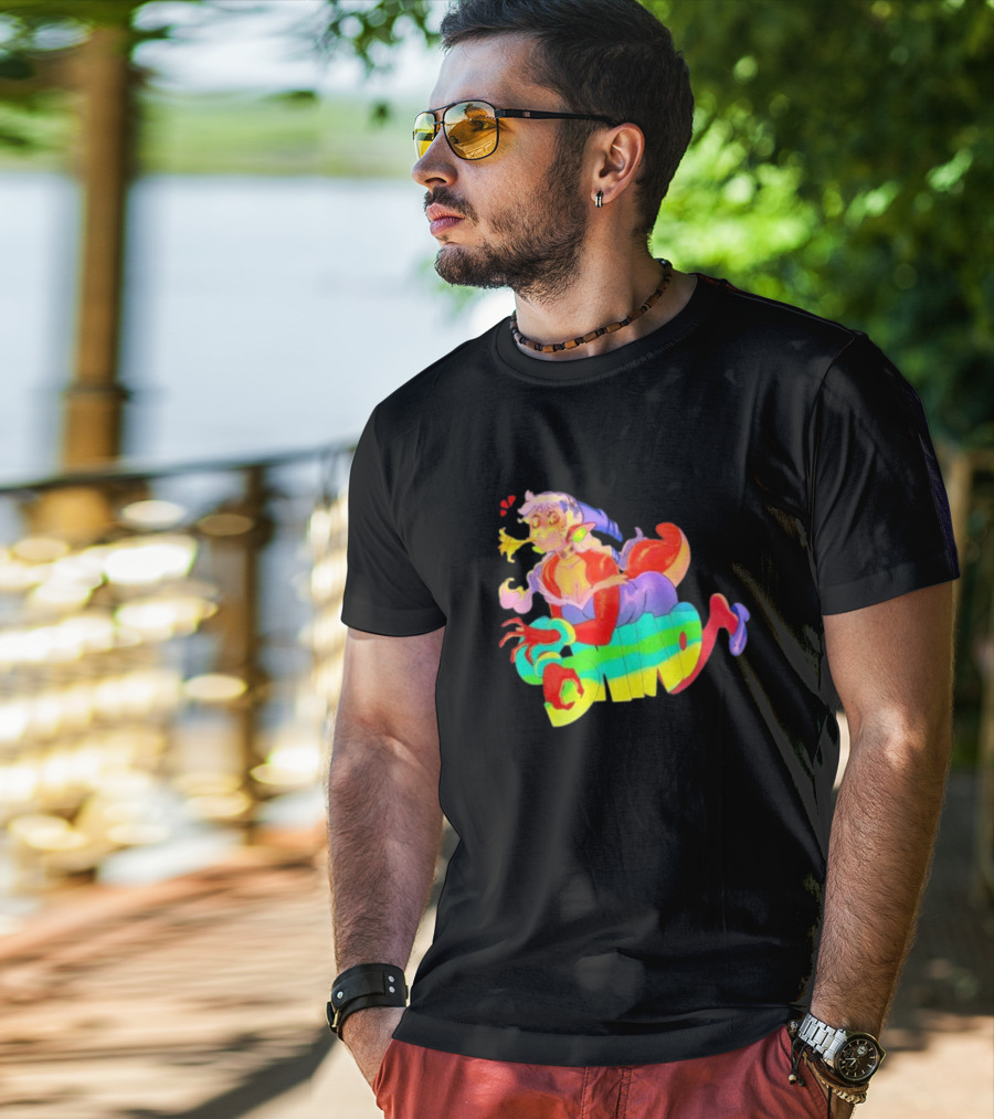 Shinto Decals Vibrant Dragon Monster Girl With Rainbow CHINO Text T-Shirt